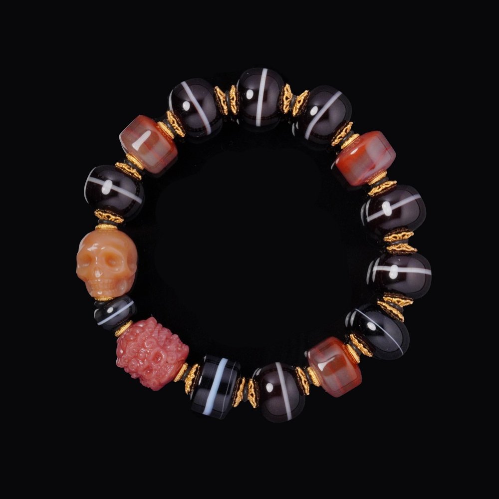 Striped Agate & Skull Totem Bracelet – Balance, Power & Protection