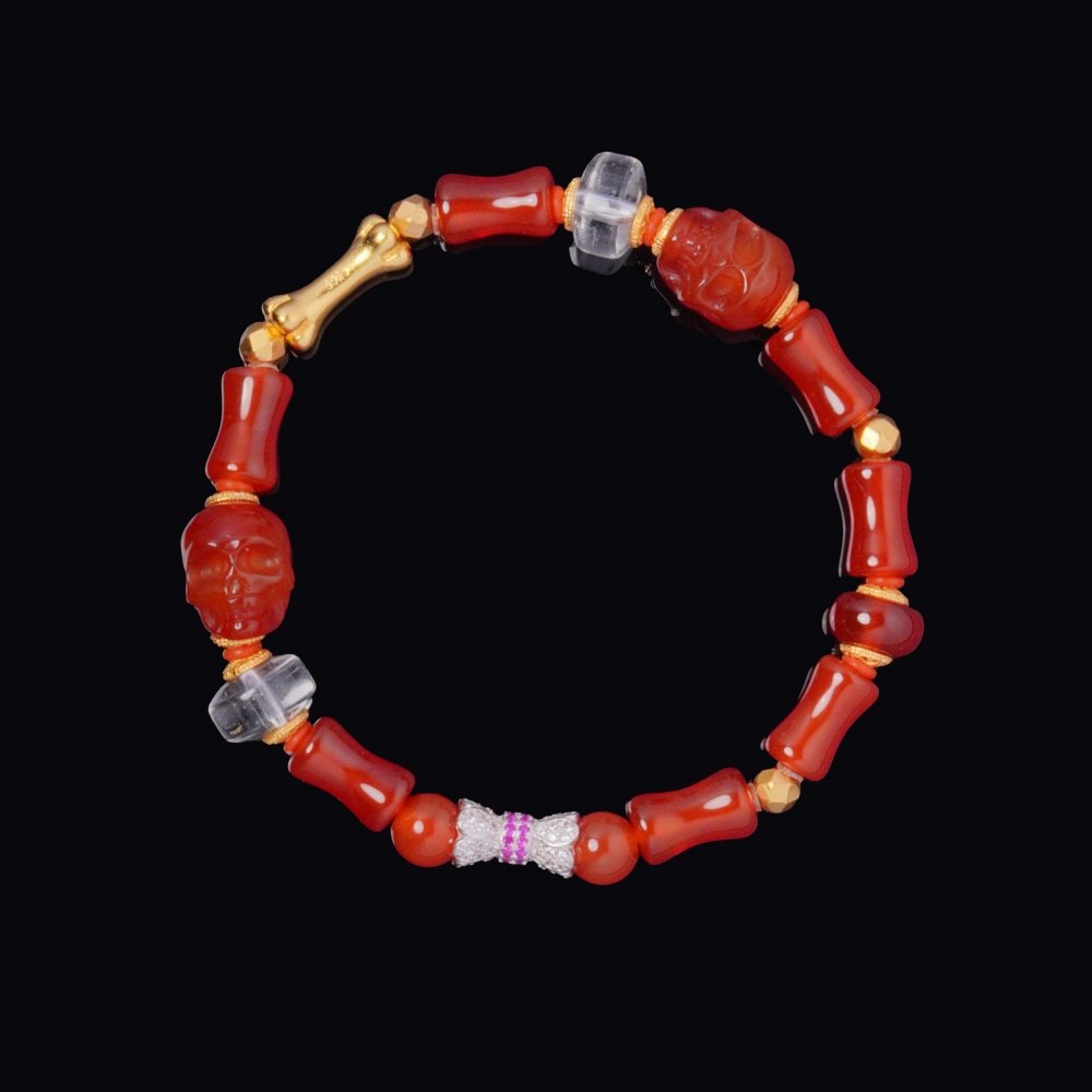 Red Agate Skull & Bone Bracelet – Fierce Focus & Fearless Flow