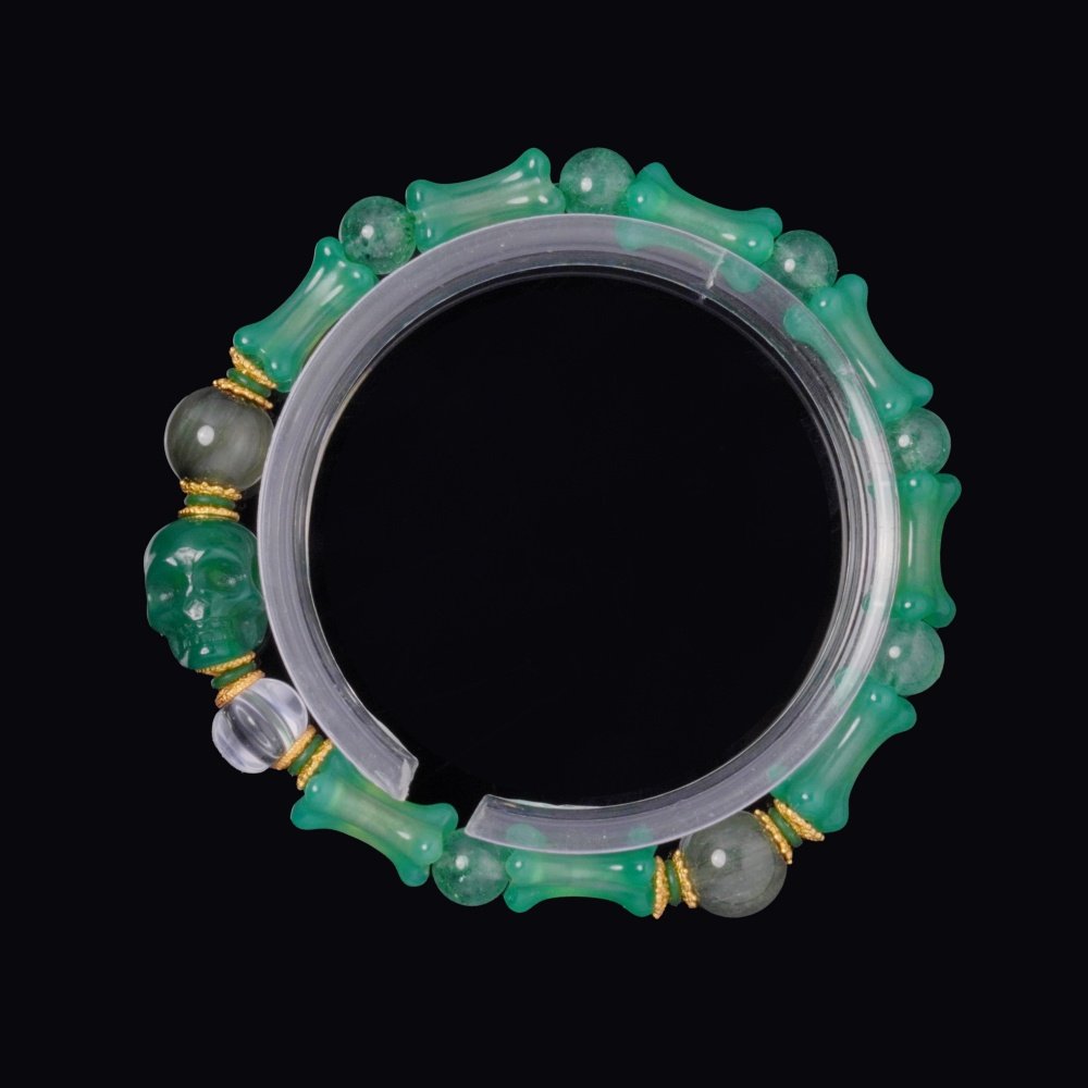 Green Agate Totem Bracelet with Skull & Bone Beads – Strength & Spiritual Shield