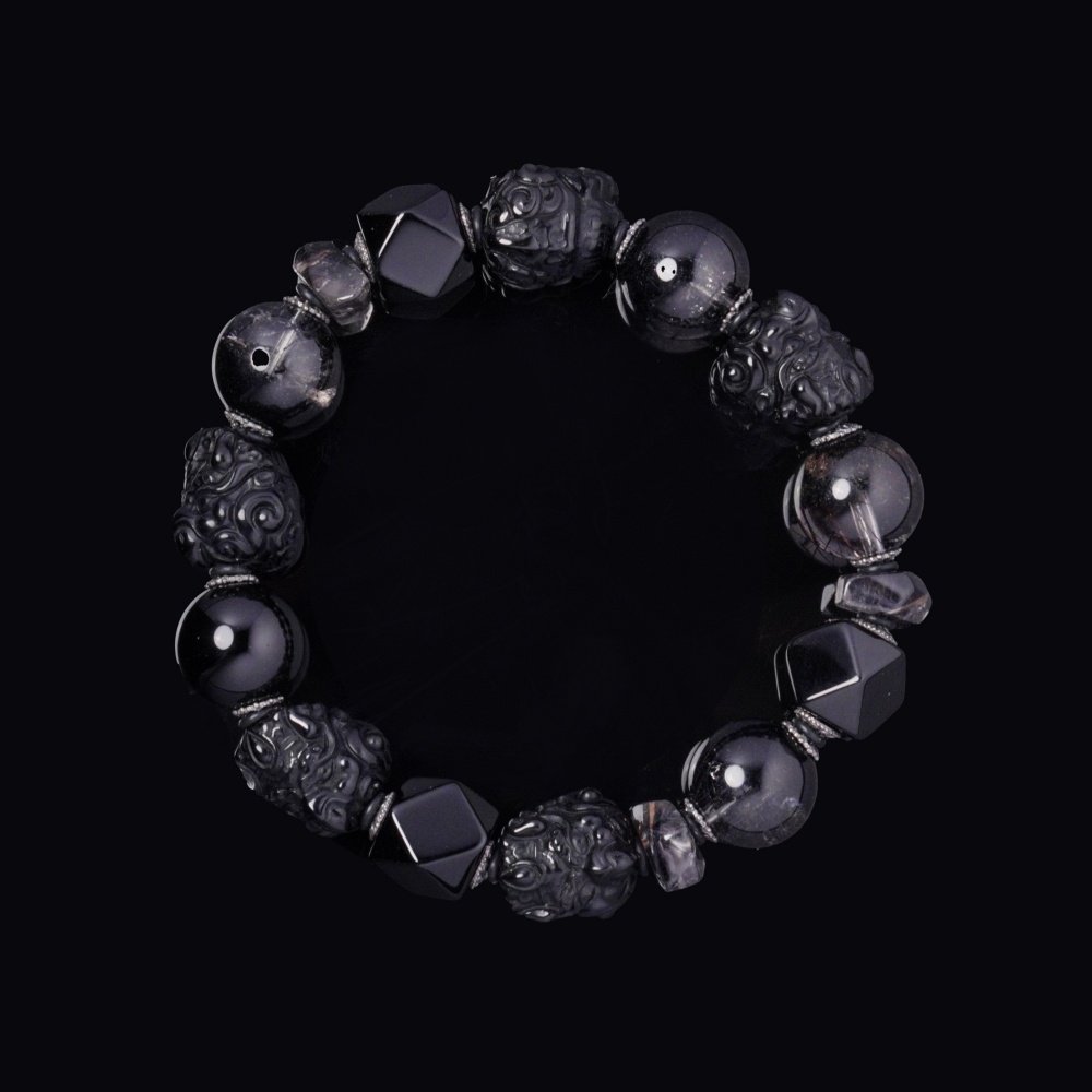 Black Onyx & Rutilated Quartz Totem Bracelet – Garuda Power & Shadow Protection