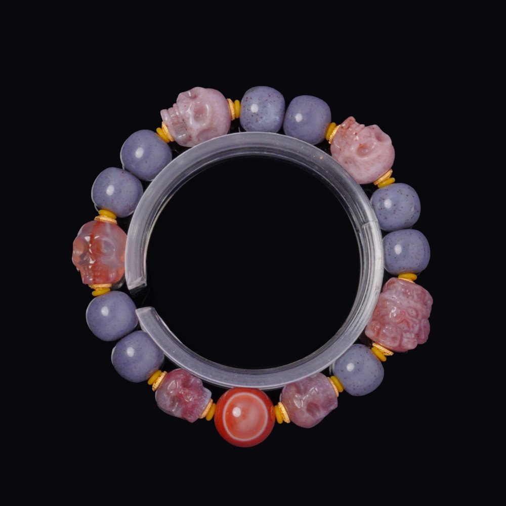 Blush Agate Skull Totem Bracelet – Sweet Protection & Soul Power