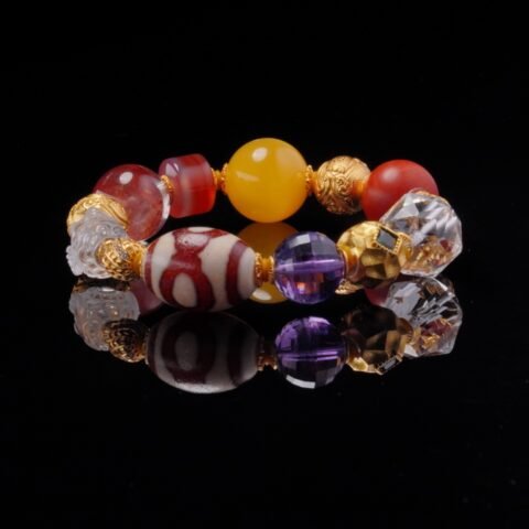 Multicolor Agate & Dzi Bead Bracelet – Vitality, Protection & Spiritual Balance