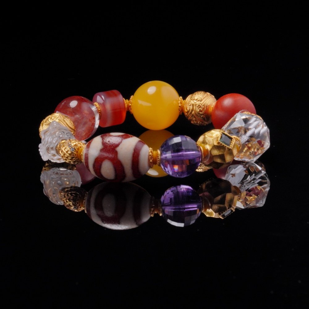 Multicolor Agate & Dzi Bead Bracelet – Vitality, Protection & Spiritual Balance