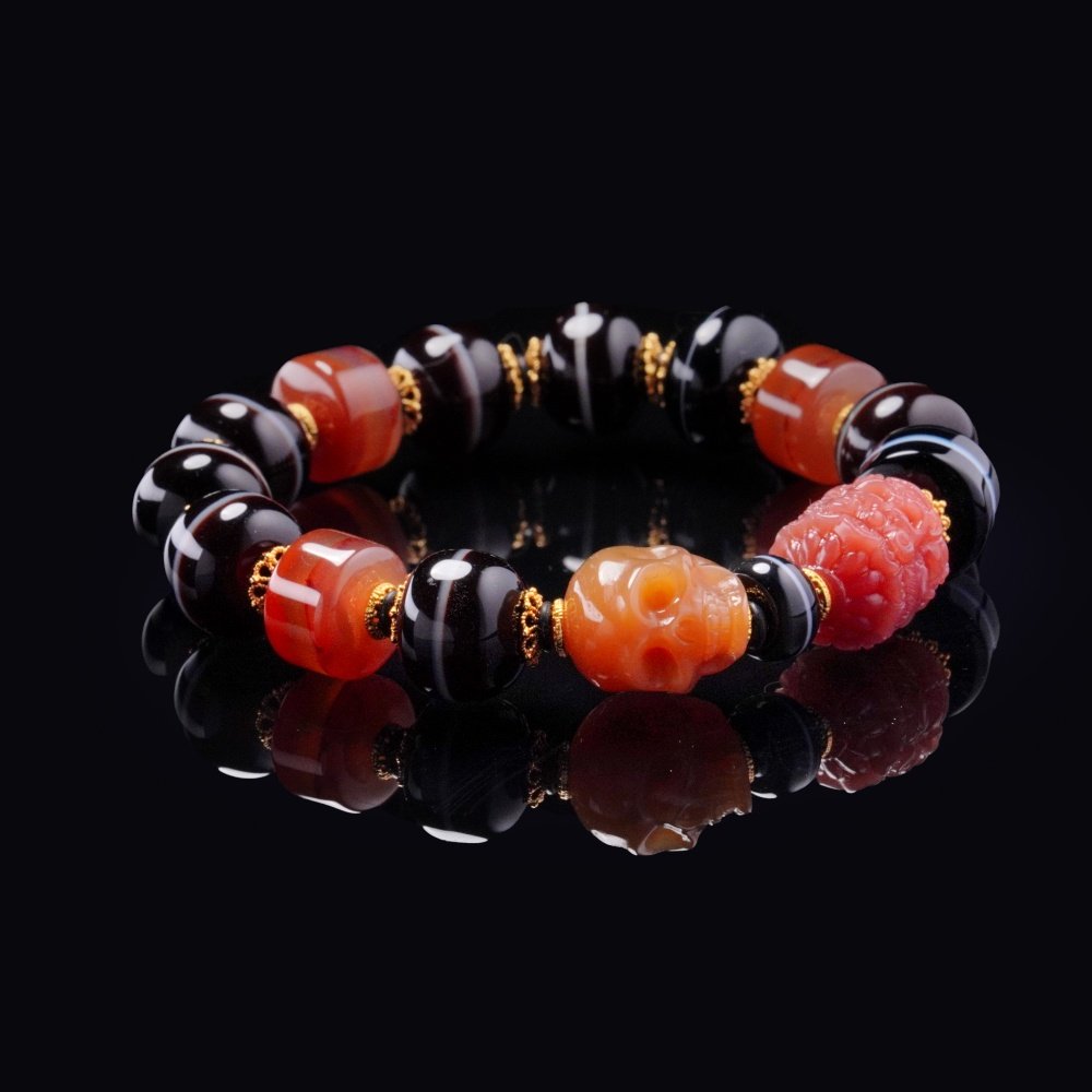 Striped Agate & Skull Totem Bracelet – Balance, Power & Protection