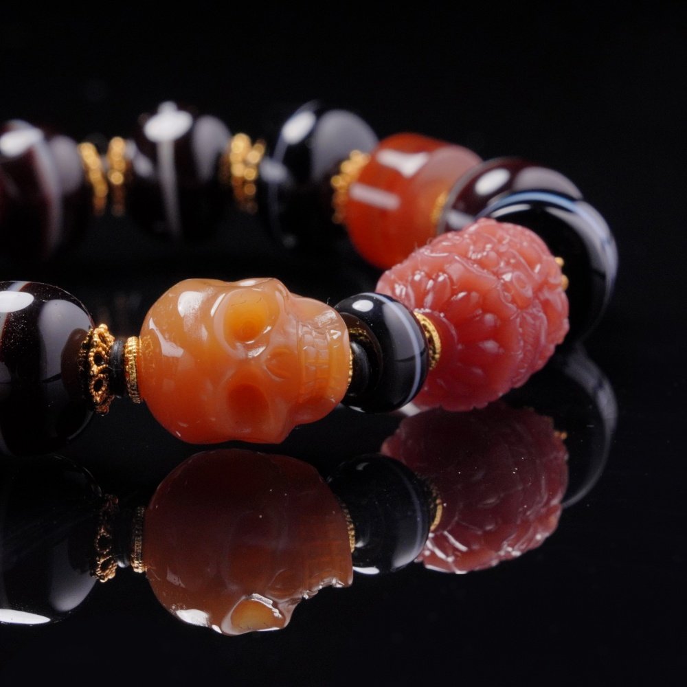 Striped Agate & Skull Totem Bracelet – Balance, Power & Protection