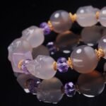 Grey Agate & Amethyst Skull Bracelet