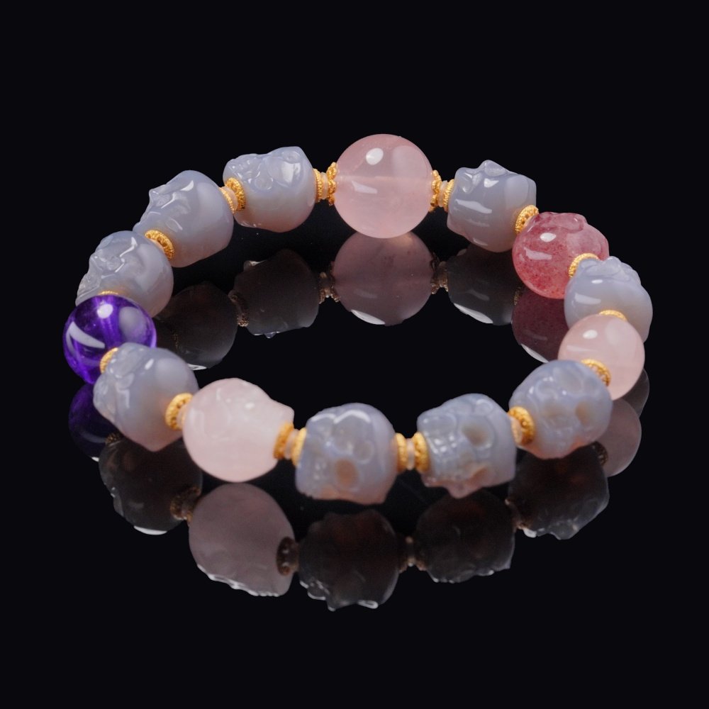 Lilac Skull & Rose Quartz Bracelet – Love, Clarity & Spiritual Rebirth