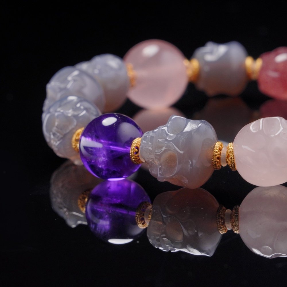 Lilac Skull & Rose Quartz Bracelet – Love, Clarity & Spiritual Rebirth