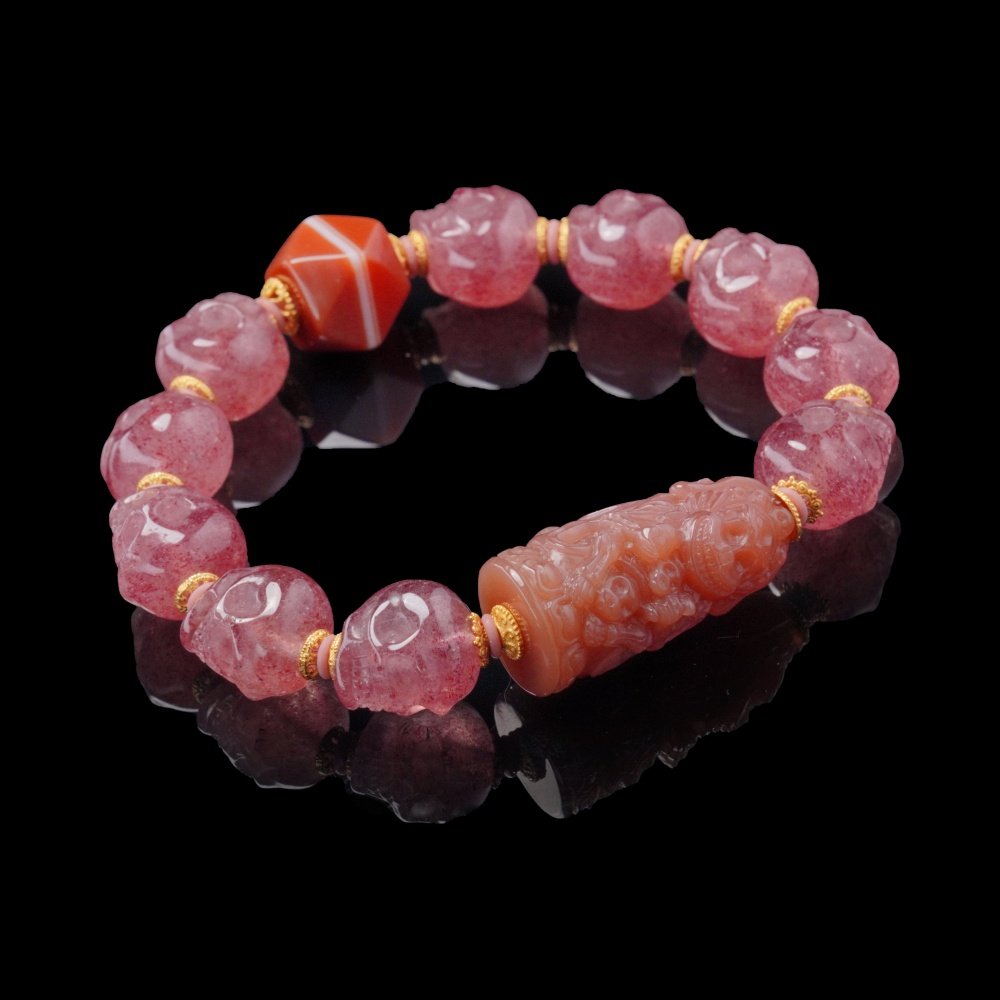 Blush Skull & Totem Bracelet – Sweet Strength & Spirit Protection