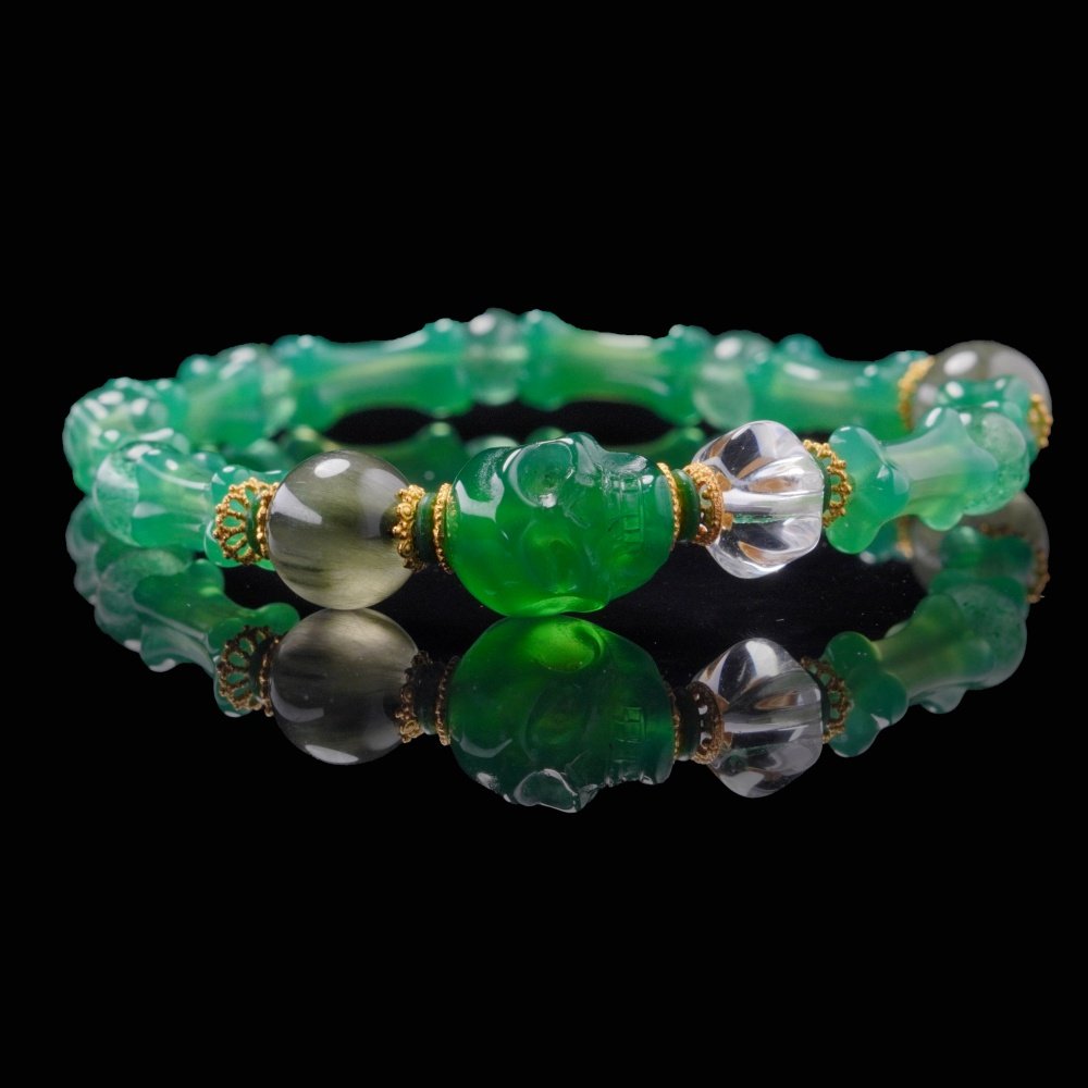 Green Agate Totem Bracelet with Skull & Bone Beads – Strength & Spiritual Shield