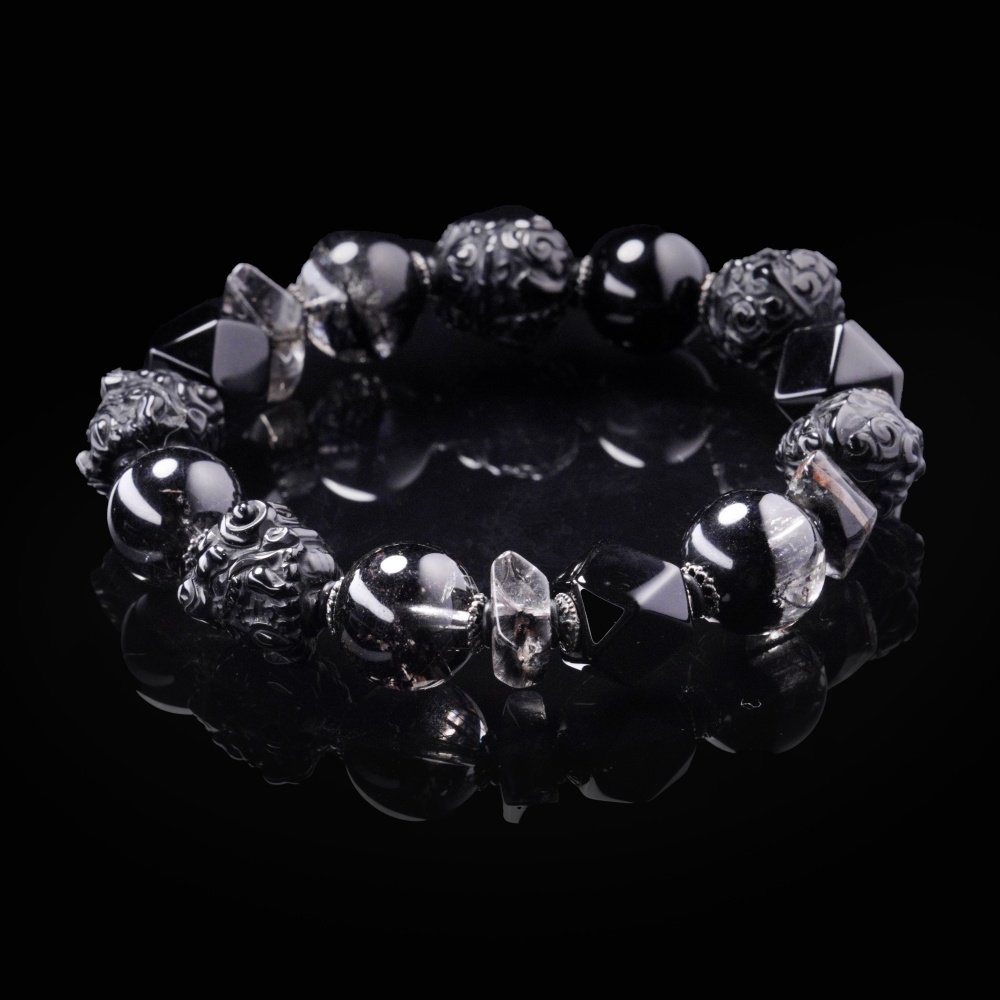 Black Onyx & Rutilated Quartz Totem Bracelet – Garuda Power & Shadow Protection