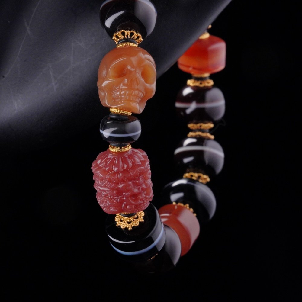 Striped Agate & Skull Totem Bracelet – Balance, Power & Protection