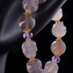 Grey Agate & Amethyst Skull Bracelet