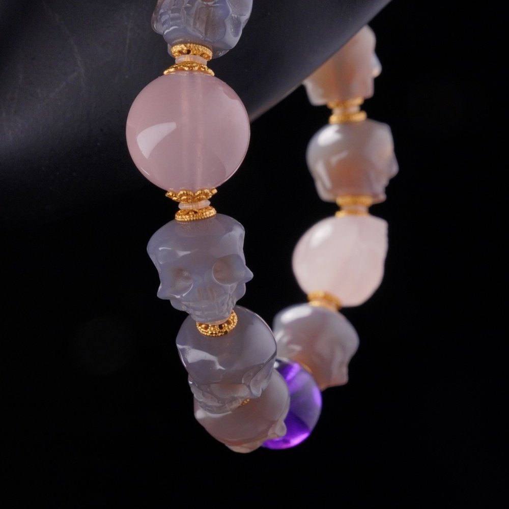 Lilac Skull & Rose Quartz Bracelet – Love, Clarity & Spiritual Rebirth