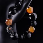 Black & Orange Agate Skull Bracelet – Power, Courage & Transformation