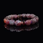 Cinnabar Agate Skull & Golden Sunstone Bracelet – Protection, Vitality & Abundance