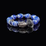 Blue Agate Dzi-Style Bracelet with Guardian Bead – Protection, Wisdom & Spiritual Power