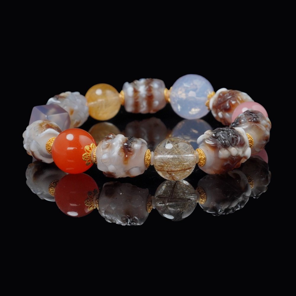Multi-Gem Skull Guardian Bracelet – Protection, Wealth & Healing Energy