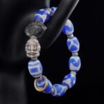 Blue Agate Dzi-Style Bracelet with Guardian Bead – Protection, Wisdom & Spiritual Power