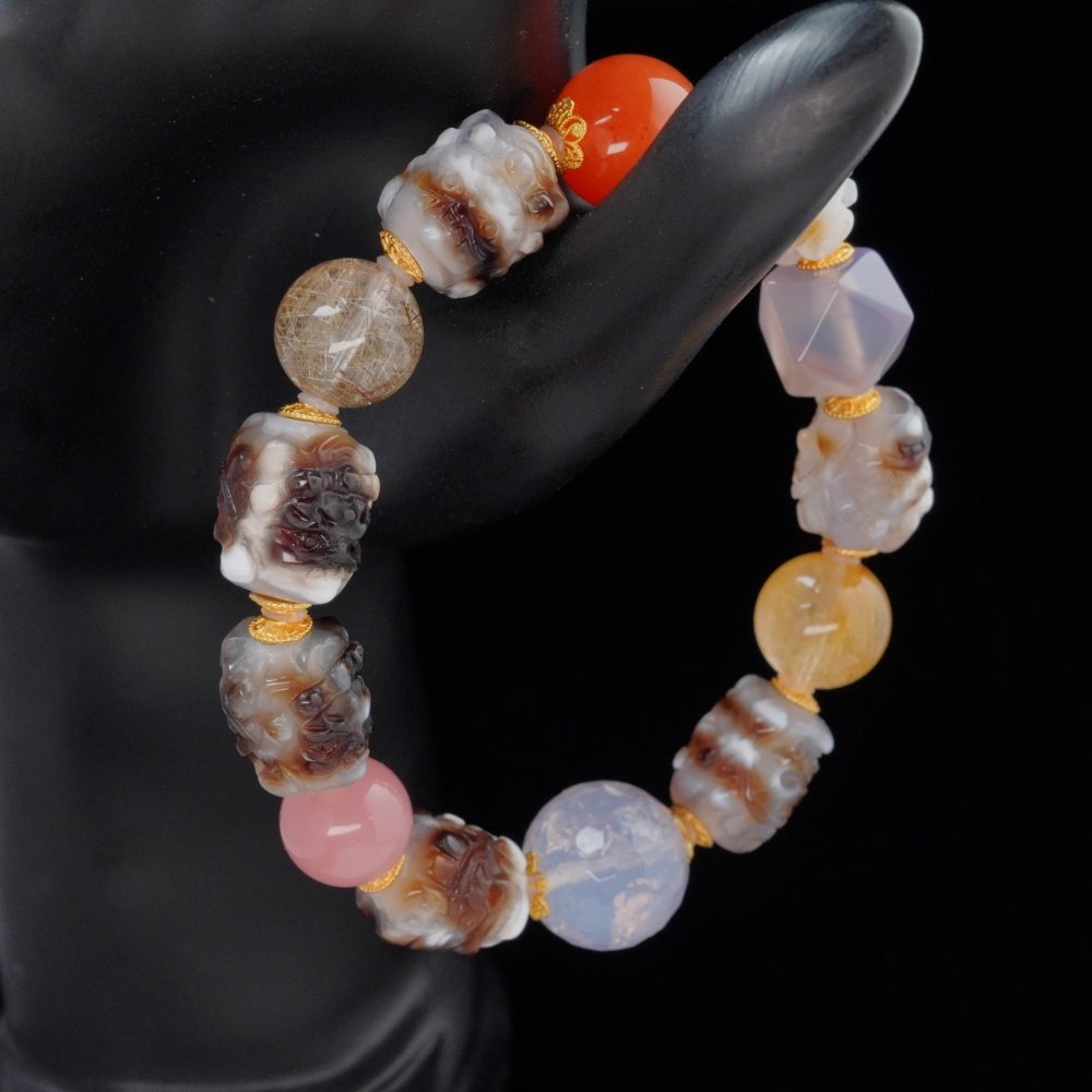 Multi-Gem Skull Guardian Bracelet – Protection, Wealth & Healing Energy