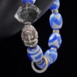 Blue Agate Dzi-Style Bracelet with Guardian Bead – Protection, Wisdom & Spiritual Power
