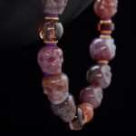 Cinnabar Agate Skull & Golden Sunstone Bracelet – Protection, Vitality & Abundance