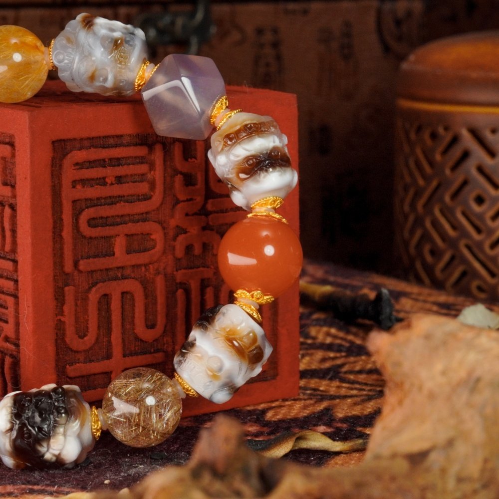Multi-Gem Skull Guardian Bracelet – Protection, Wealth & Healing Energy