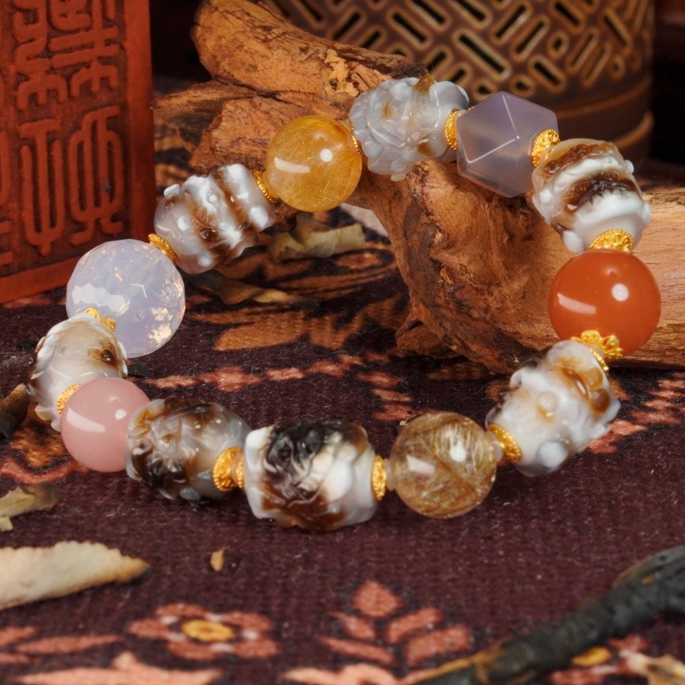 Multi-Gem Skull Guardian Bracelet – Protection, Wealth & Healing Energy