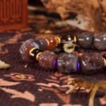 Cinnabar Agate Skull & Golden Sunstone Bracelet – Protection, Vitality & Abundance