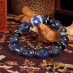 Blue Agate Skull & Dzi Bead Guardian Bracelet – Protection, Balance & Spiritual Power