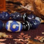 Blue Agate Skull & Dzi Bead Guardian Bracelet – Protection, Balance & Spiritual Power