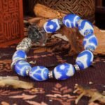Blue Agate Dzi-Style Bracelet with Guardian Bead – Protection, Wisdom & Spiritual Power