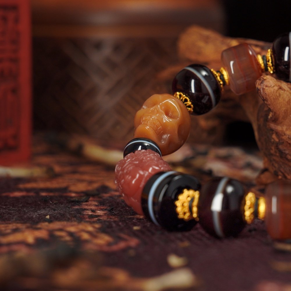 Striped Agate & Skull Totem Bracelet – Balance, Power & Protection