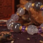 Grey Agate & Amethyst Skull Bracelet