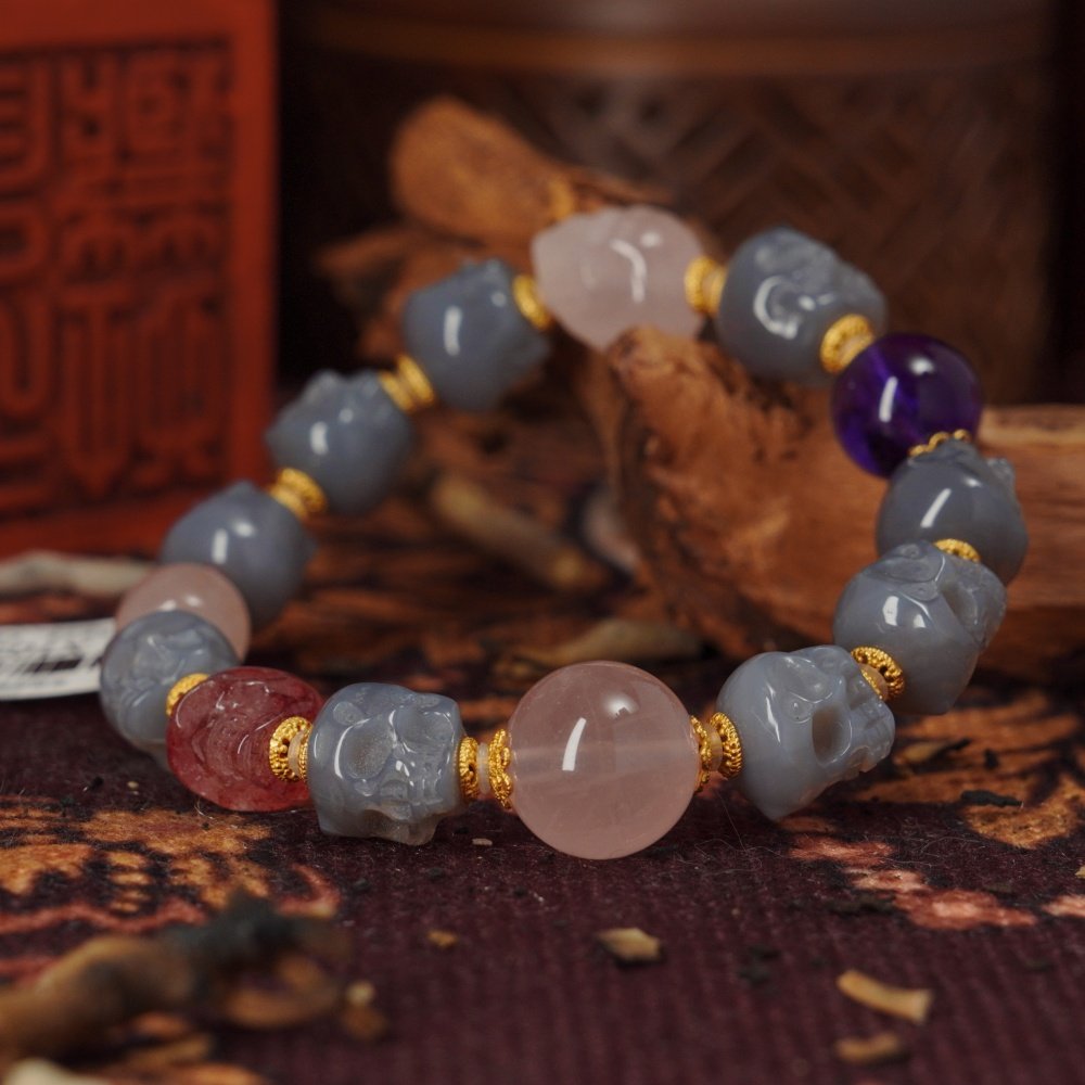 Lilac Skull & Rose Quartz Bracelet – Love, Clarity & Spiritual Rebirth