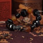 Black & Orange Agate Skull Bracelet – Power, Courage & Transformation