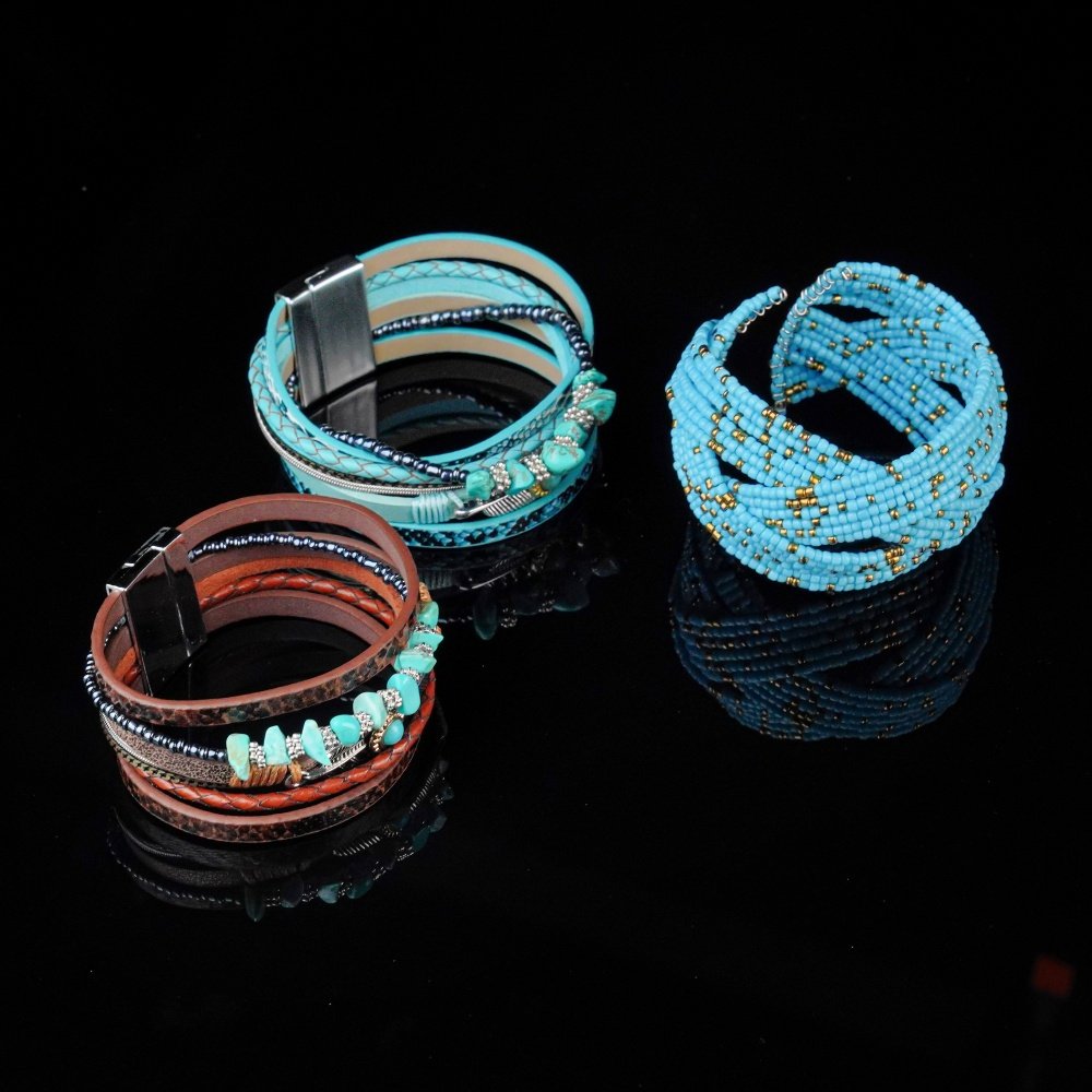 Groxiara™ Bohemian Multi-Layer Bracelet Collection | Handmade Seed Bead & Leather Magnetic Wrap Sets