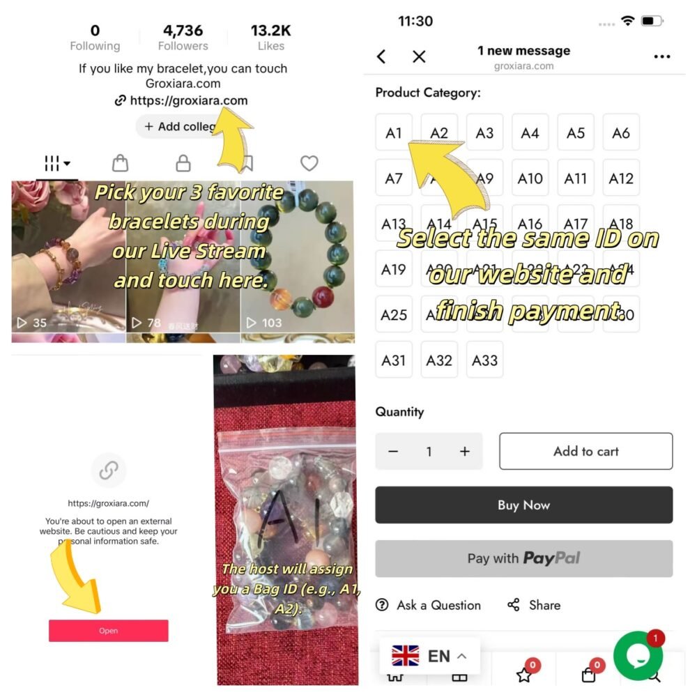 TikTok Live Exclusive | Claim Your 3-Piece Crystal Bracelet Bundle (ID: A1-A33)