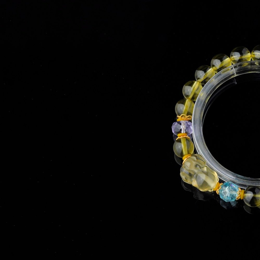 Groxiara | 'Golden Fox' Hand-Carved Citrine Wealth & Intuition Bracelet – Aquamarine & Amethyst Accents - 17cm (6.7")