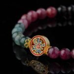 Groxiara | 'Rainbow Aura' Natural Multi-Color Tourmaline Bracelet with Artisan Enamel Brass Charm - 17cm (6.7")