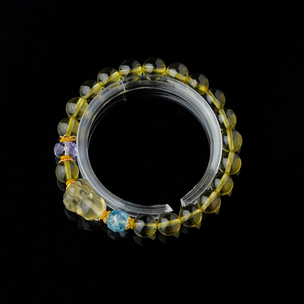 Groxiara | 'Golden Fox' Hand-Carved Citrine Wealth & Intuition Bracelet – Aquamarine & Amethyst Accents - 17cm (6.7")