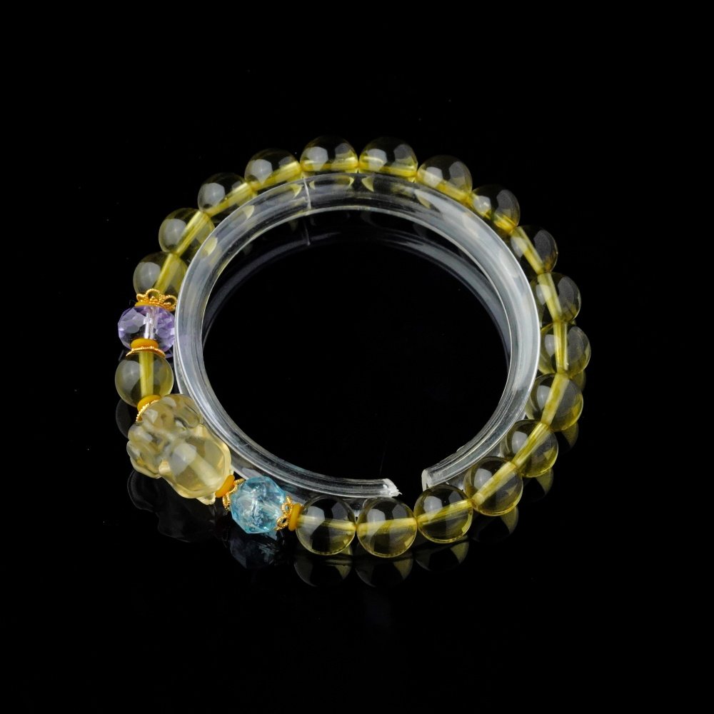 Groxiara | 'Golden Fox' Hand-Carved Citrine Wealth & Intuition Bracelet – Aquamarine & Amethyst Accents - 17cm (6.7")