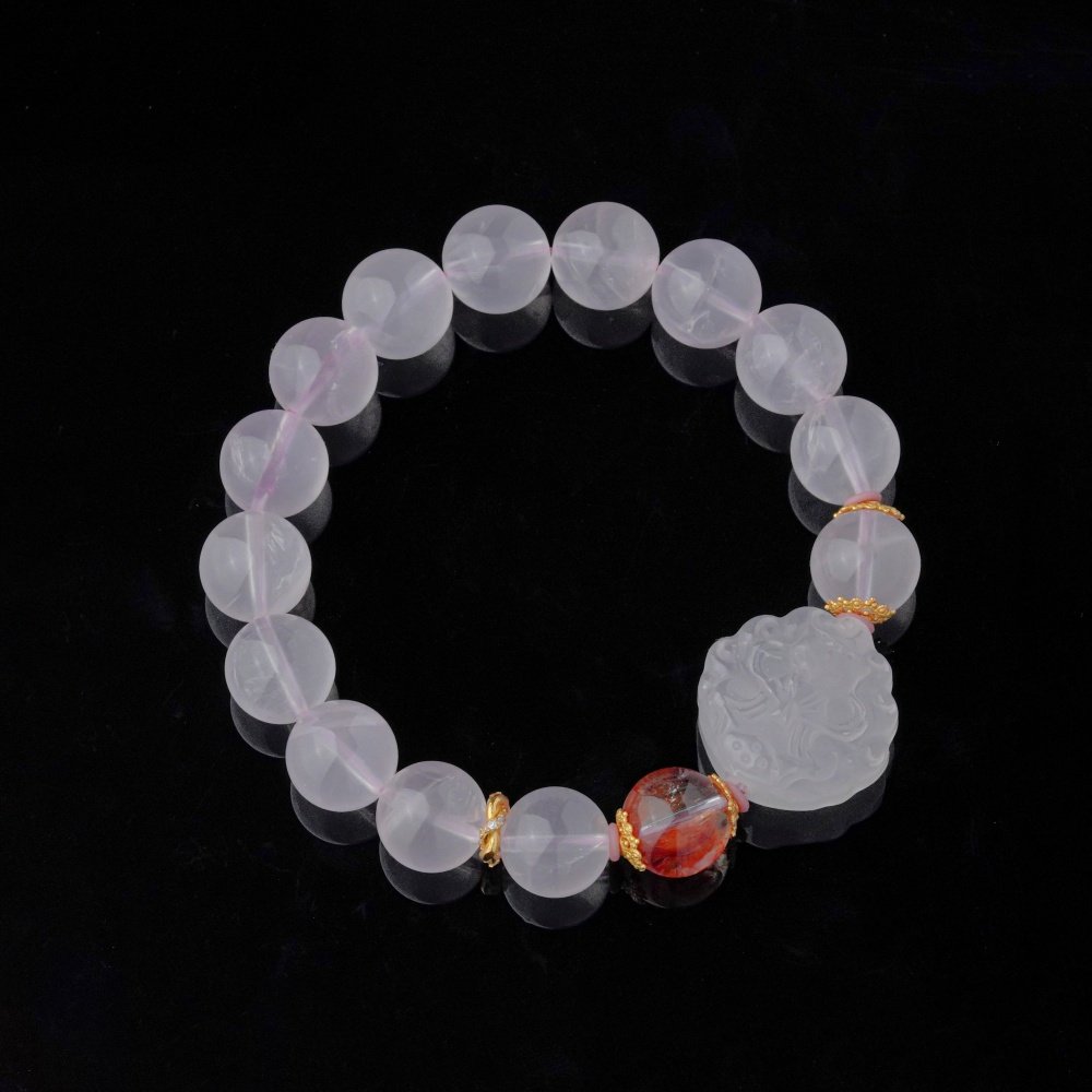 Groxiara | 'The Mystic Fox' Hand-Carved Rose Quartz Bracelet – Manifesting Romantic Charisma & Soulmate Connection - 17cm (6.7")