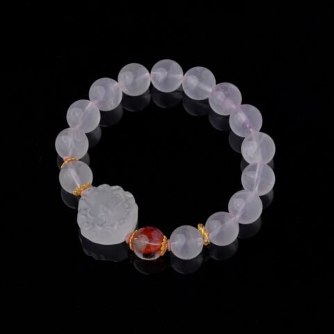 Groxiara | 'The Mystic Fox' Hand-Carved Rose Quartz Bracelet – Manifesting Romantic Charisma & Soulmate Connection - 17cm (6.7")