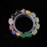 Groxiara | 'The Spectrum Soul' Multi-Gemstone Hand-Carved Skull Bracelet – 18K Gold Vermeil S925 Silver Accents - 17cm (6.7")