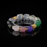 Groxiara | 'The Spectrum Soul' Multi-Gemstone Hand-Carved Skull Bracelet – 18K Gold Vermeil S925 Silver Accents - 17cm (6.7")