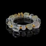 Groxiara | 'The Golden Vision' Hand-Carved Citrine Skull & Golden Rutilated Quartz Bracelet with Clear Quartz Cubes - 17cm (6.7")