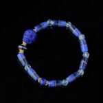 Groxiara | 'The Guardian' Hand-Carved Lapis Lazuli Skull, Aquamarine & Agate Protection Bracelet - 17cm (6.7")