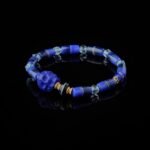 Groxiara | 'The Guardian' Hand-Carved Lapis Lazuli Skull, Aquamarine & Agate Protection Bracelet - 17cm (6.7")